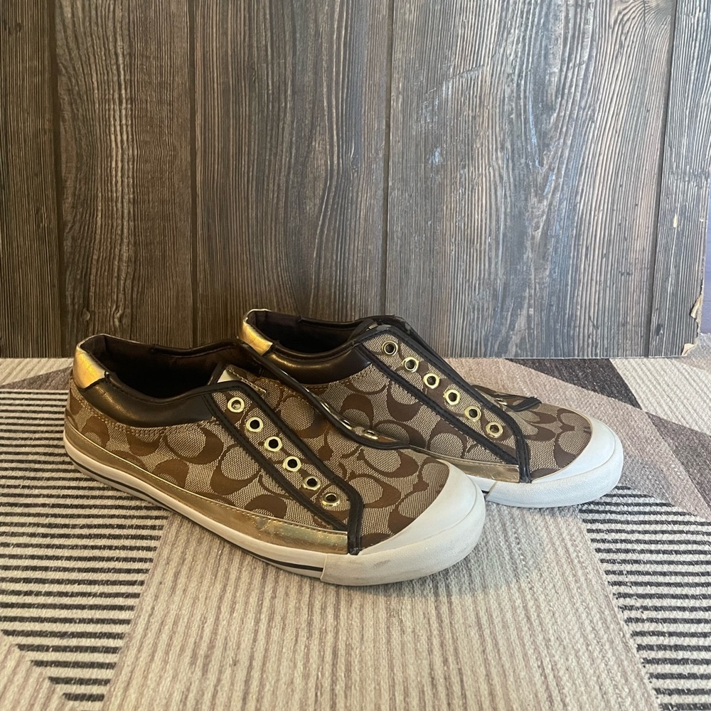 Brown and Gold Coach Sneakers